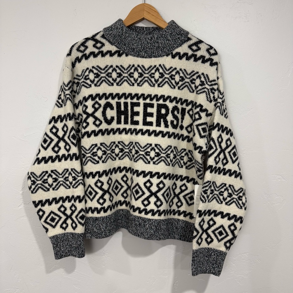 Black Cream Silver Patterned Preppy Cozy Soft Holiday Christmas Ugly Sweater